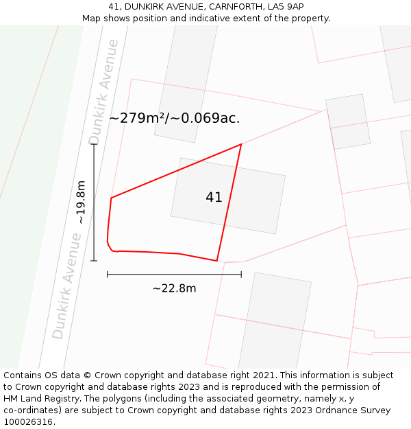 41, DUNKIRK AVENUE, CARNFORTH, LA5 9AP: Plot and title map