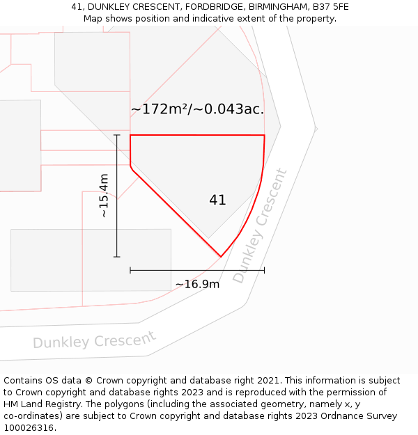 41, DUNKLEY CRESCENT, FORDBRIDGE, BIRMINGHAM, B37 5FE: Plot and title map