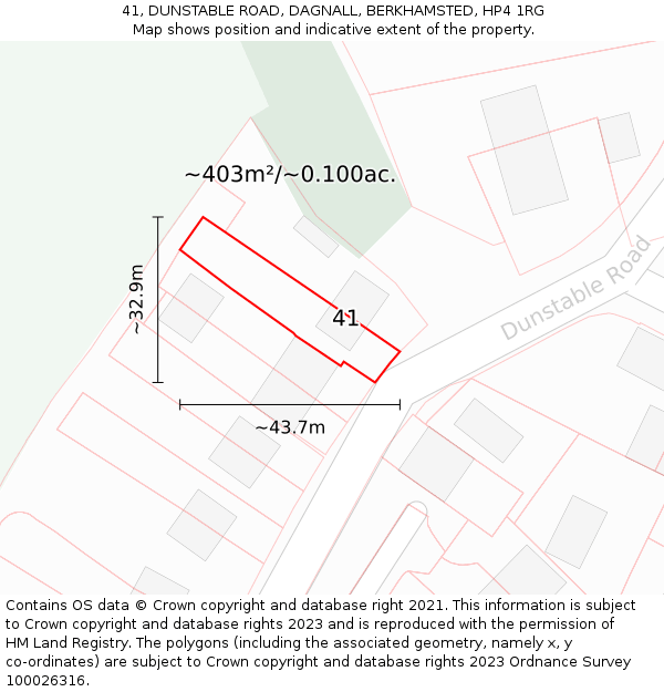 41, DUNSTABLE ROAD, DAGNALL, BERKHAMSTED, HP4 1RG: Plot and title map
