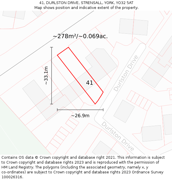 41, DURLSTON DRIVE, STRENSALL, YORK, YO32 5AT: Plot and title map
