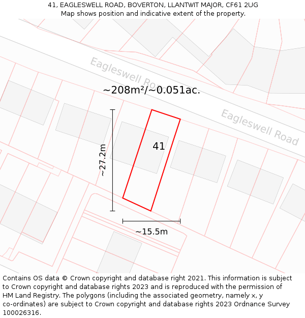 41, EAGLESWELL ROAD, BOVERTON, LLANTWIT MAJOR, CF61 2UG: Plot and title map