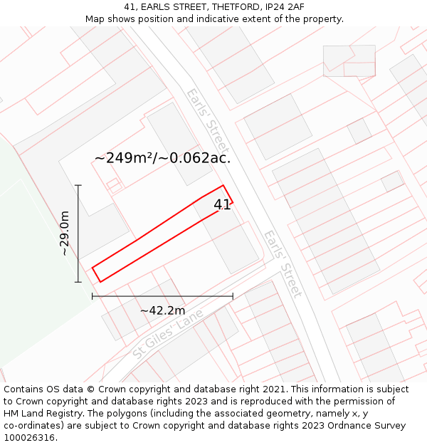 41, EARLS STREET, THETFORD, IP24 2AF: Plot and title map