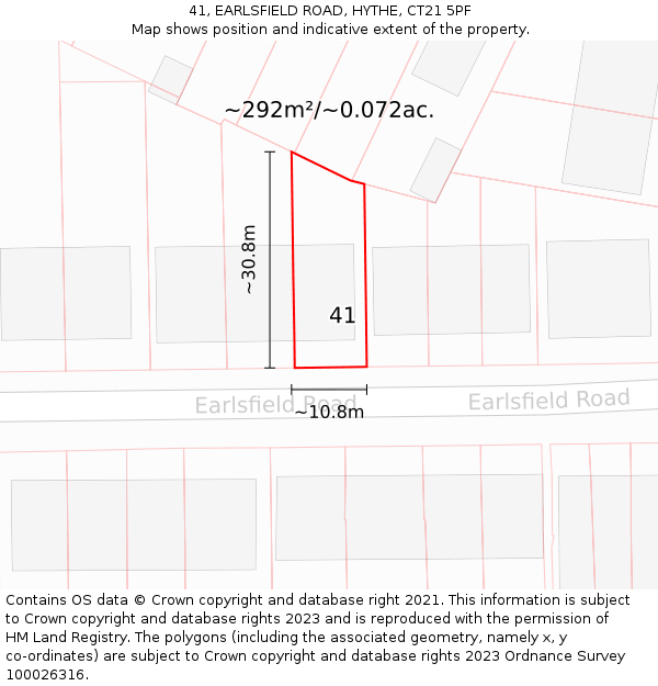 41, EARLSFIELD ROAD, HYTHE, CT21 5PF: Plot and title map