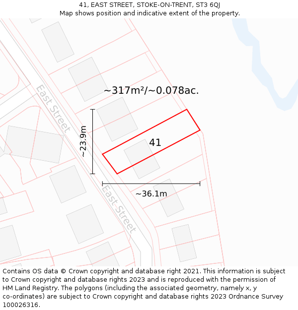 41, EAST STREET, STOKE-ON-TRENT, ST3 6QJ: Plot and title map