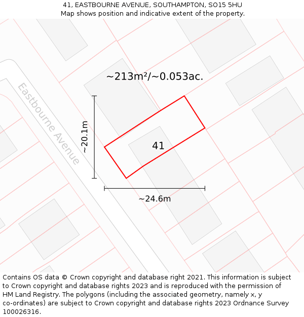 41, EASTBOURNE AVENUE, SOUTHAMPTON, SO15 5HU: Plot and title map