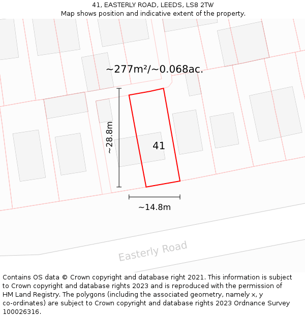 41, EASTERLY ROAD, LEEDS, LS8 2TW: Plot and title map