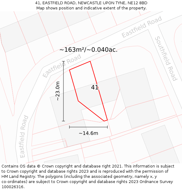 41, EASTFIELD ROAD, NEWCASTLE UPON TYNE, NE12 8BD: Plot and title map