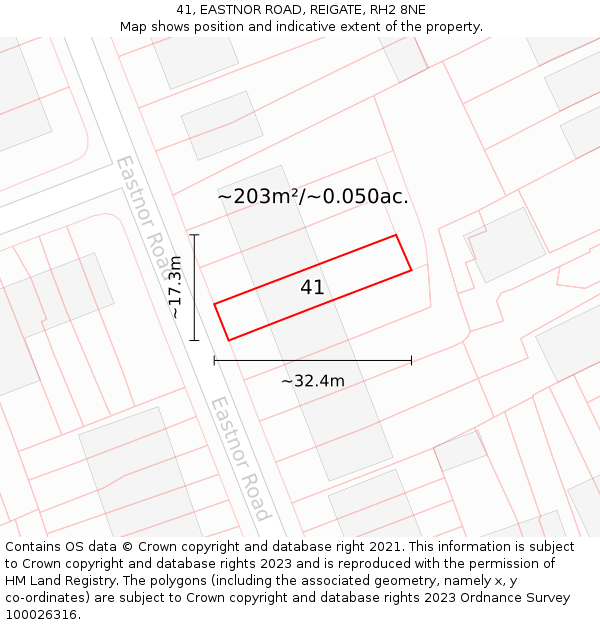 41, EASTNOR ROAD, REIGATE, RH2 8NE: Plot and title map