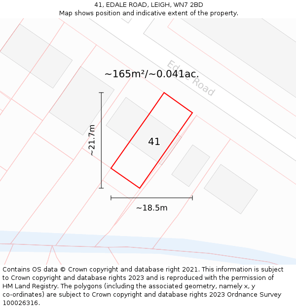 41, EDALE ROAD, LEIGH, WN7 2BD: Plot and title map