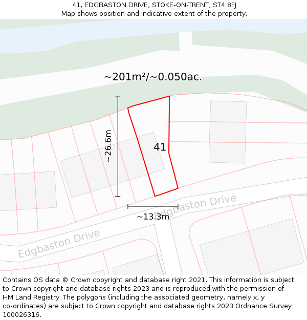 41, EDGBASTON DRIVE, STOKE-ON-TRENT, ST4 8FJ: Plot and title map