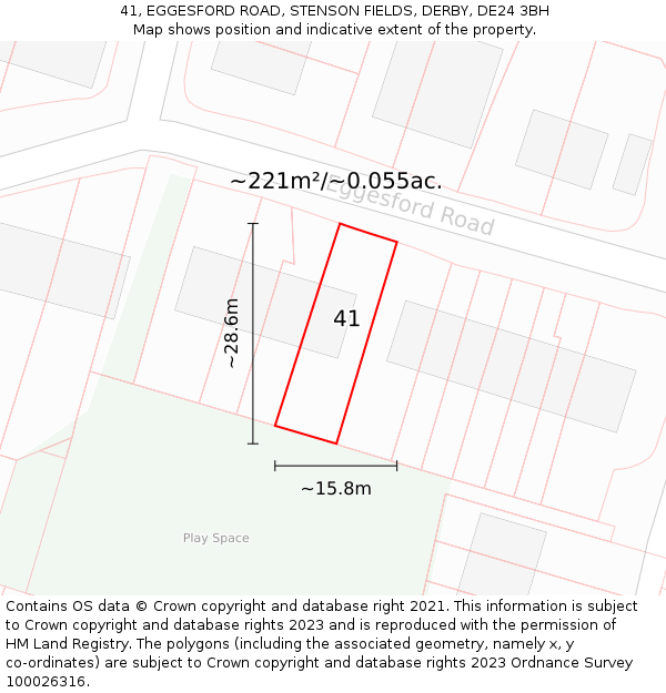 41, EGGESFORD ROAD, STENSON FIELDS, DERBY, DE24 3BH: Plot and title map