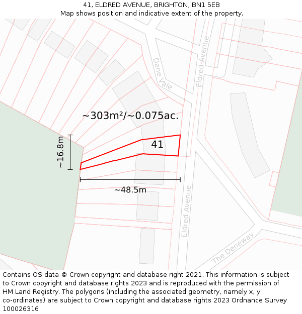 41, ELDRED AVENUE, BRIGHTON, BN1 5EB: Plot and title map