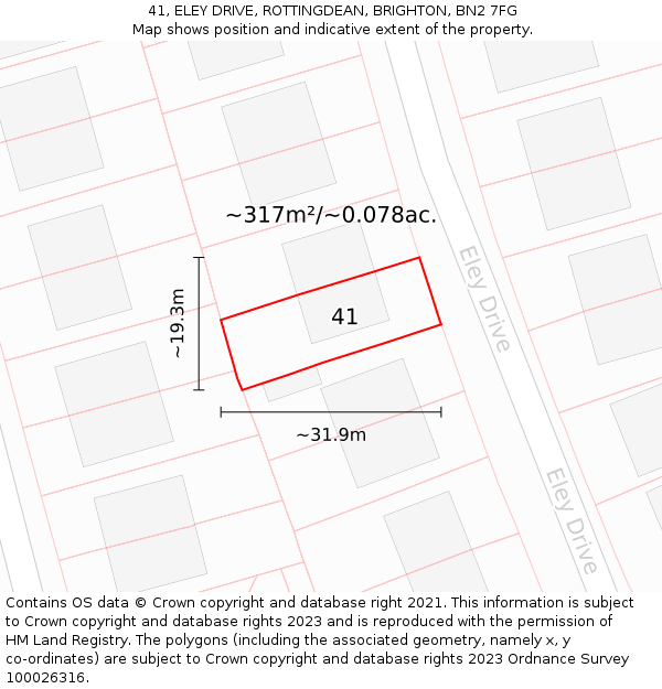 41, ELEY DRIVE, ROTTINGDEAN, BRIGHTON, BN2 7FG: Plot and title map