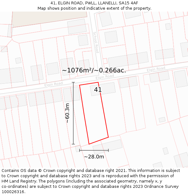 41, ELGIN ROAD, PWLL, LLANELLI, SA15 4AF: Plot and title map