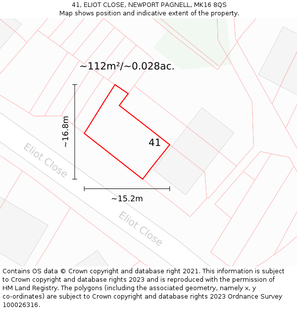 41, ELIOT CLOSE, NEWPORT PAGNELL, MK16 8QS: Plot and title map