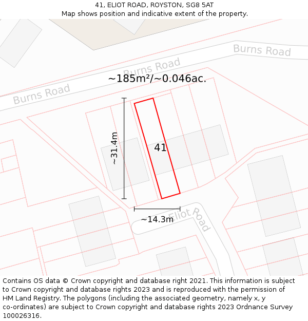 41, ELIOT ROAD, ROYSTON, SG8 5AT: Plot and title map