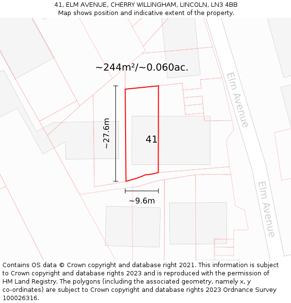 41, ELM AVENUE, CHERRY WILLINGHAM, LINCOLN, LN3 4BB: Plot and title map