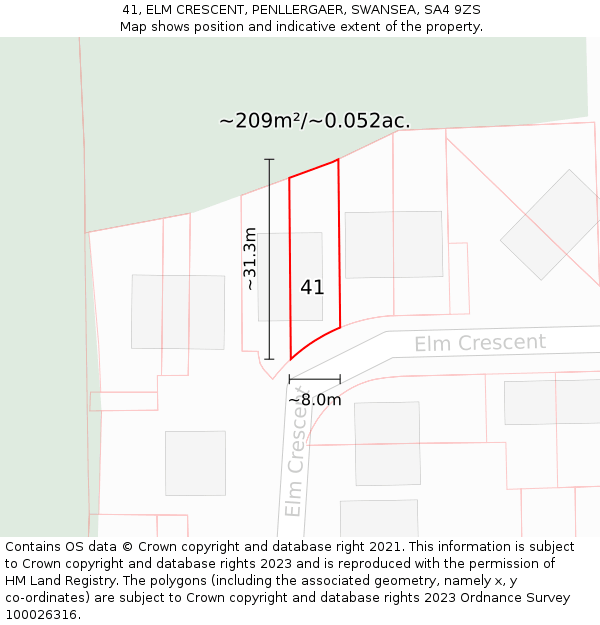 41, ELM CRESCENT, PENLLERGAER, SWANSEA, SA4 9ZS: Plot and title map