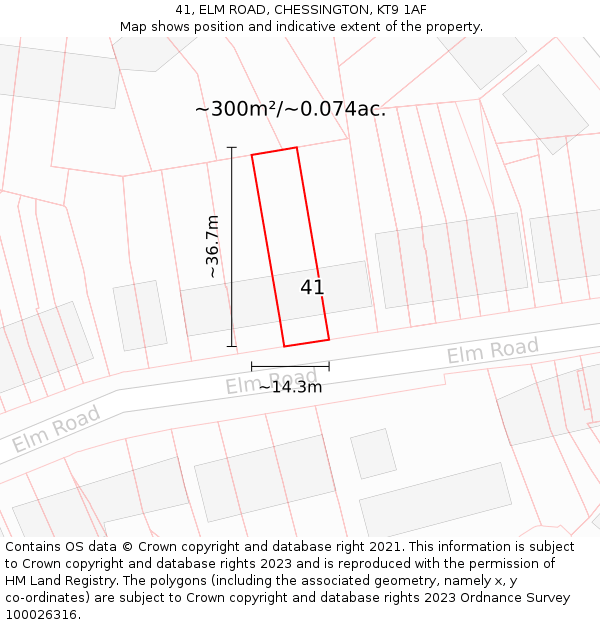 41, ELM ROAD, CHESSINGTON, KT9 1AF: Plot and title map