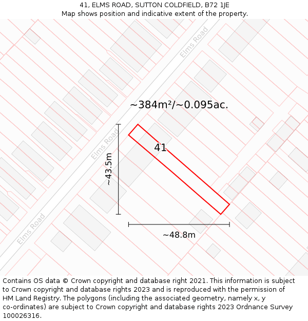 41, ELMS ROAD, SUTTON COLDFIELD, B72 1JE: Plot and title map