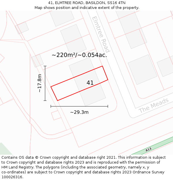 41, ELMTREE ROAD, BASILDON, SS16 4TN: Plot and title map