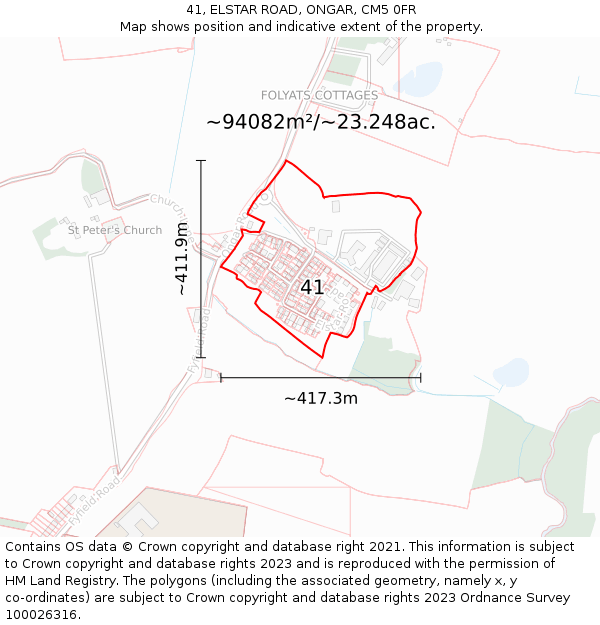 41, ELSTAR ROAD, ONGAR, CM5 0FR: Plot and title map