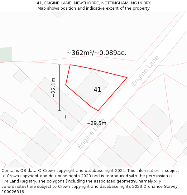 41, ENGINE LANE, NEWTHORPE, NOTTINGHAM, NG16 3PX: Plot and title map