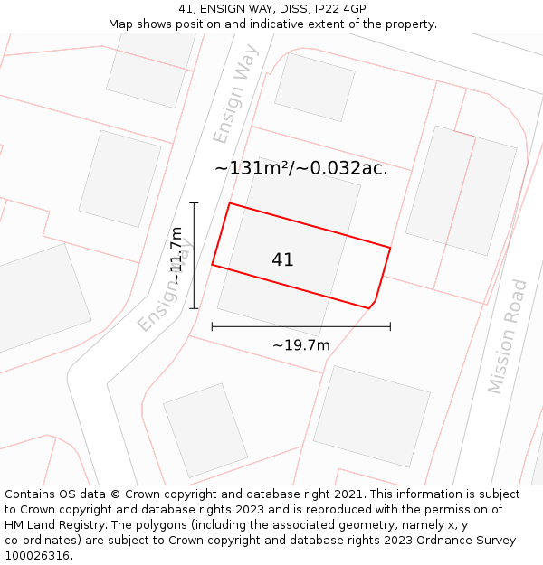41, ENSIGN WAY, DISS, IP22 4GP: Plot and title map