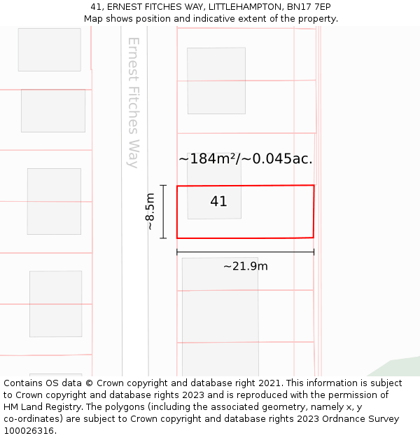 41, ERNEST FITCHES WAY, LITTLEHAMPTON, BN17 7EP: Plot and title map