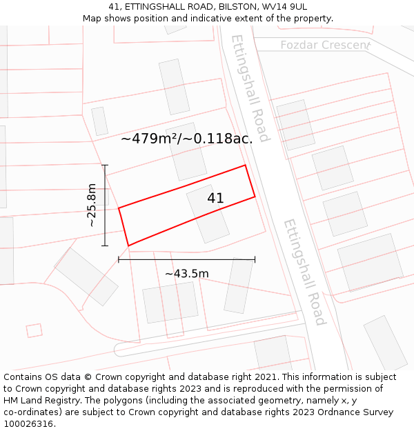 41, ETTINGSHALL ROAD, BILSTON, WV14 9UL: Plot and title map