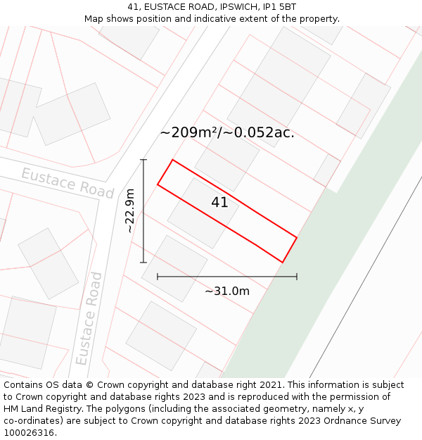 41, EUSTACE ROAD, IPSWICH, IP1 5BT: Plot and title map