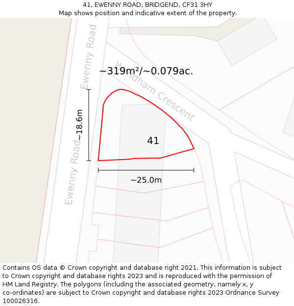 41, EWENNY ROAD, BRIDGEND, CF31 3HY: Plot and title map
