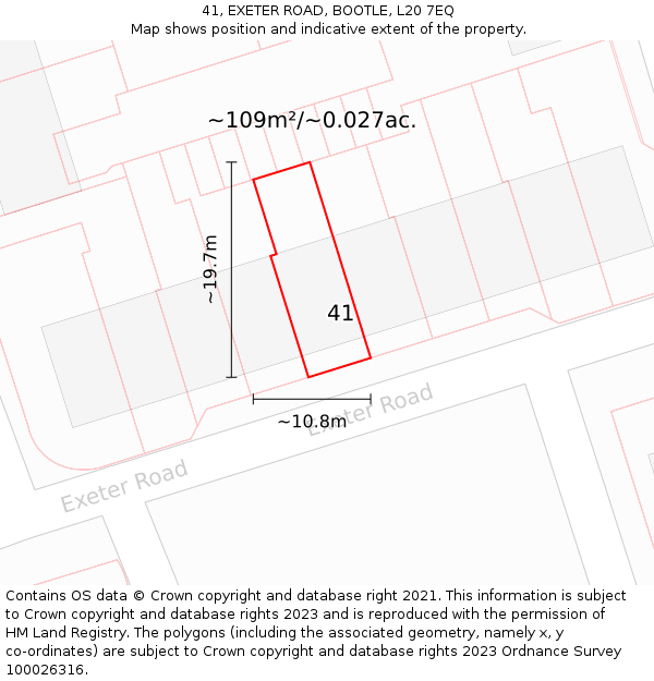 41, EXETER ROAD, BOOTLE, L20 7EQ: Plot and title map