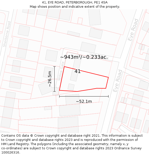 41, EYE ROAD, PETERBOROUGH, PE1 4SA: Plot and title map