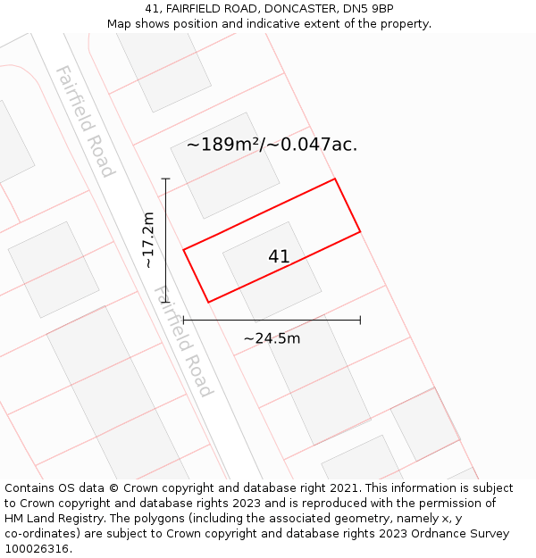 41, FAIRFIELD ROAD, DONCASTER, DN5 9BP: Plot and title map