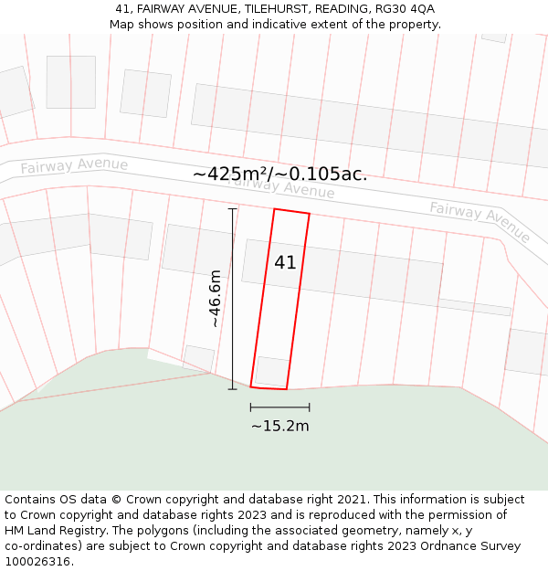 41, FAIRWAY AVENUE, TILEHURST, READING, RG30 4QA: Plot and title map
