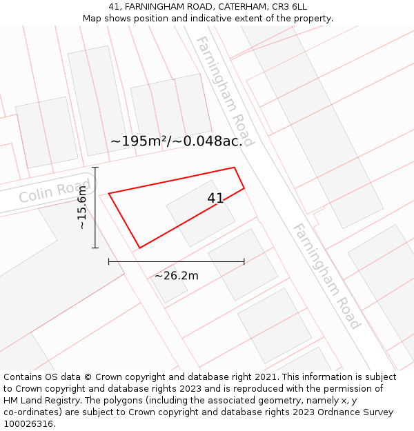 41, FARNINGHAM ROAD, CATERHAM, CR3 6LL: Plot and title map