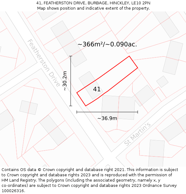 41, FEATHERSTON DRIVE, BURBAGE, HINCKLEY, LE10 2PN: Plot and title map