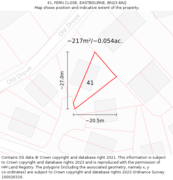 41, FERN CLOSE, EASTBOURNE, BN23 8AQ: Plot and title map