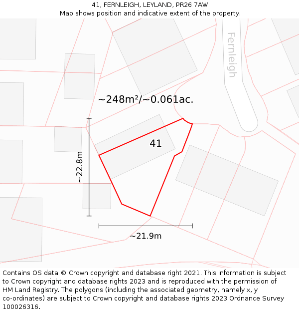 41, FERNLEIGH, LEYLAND, PR26 7AW: Plot and title map