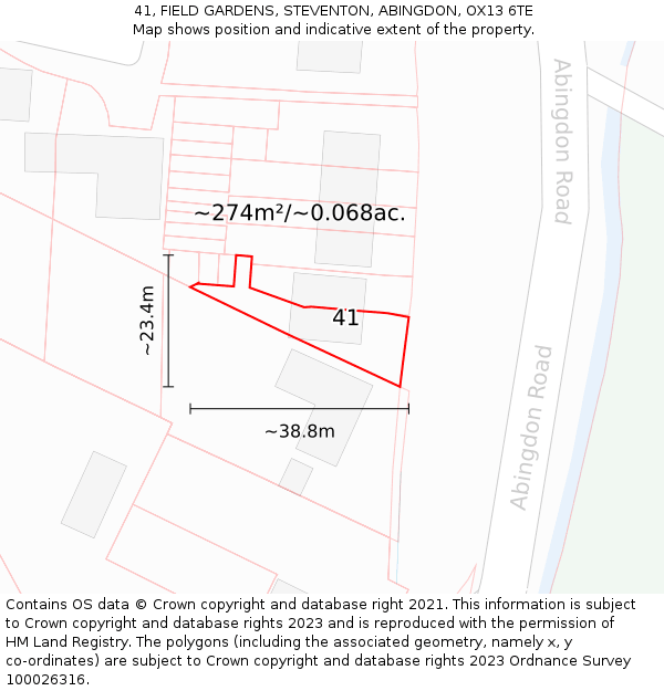 41, FIELD GARDENS, STEVENTON, ABINGDON, OX13 6TE: Plot and title map