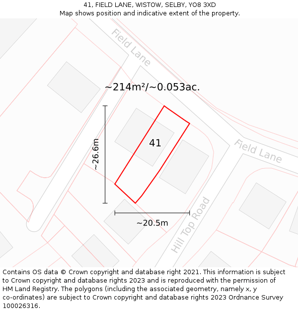 41, FIELD LANE, WISTOW, SELBY, YO8 3XD: Plot and title map
