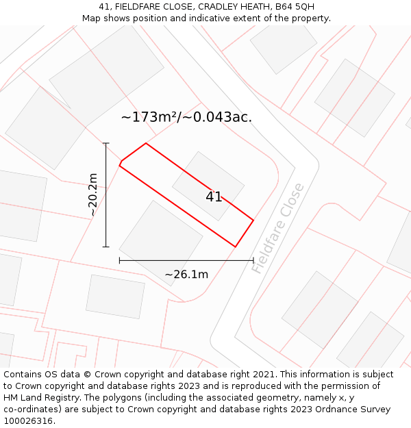 41, FIELDFARE CLOSE, CRADLEY HEATH, B64 5QH: Plot and title map
