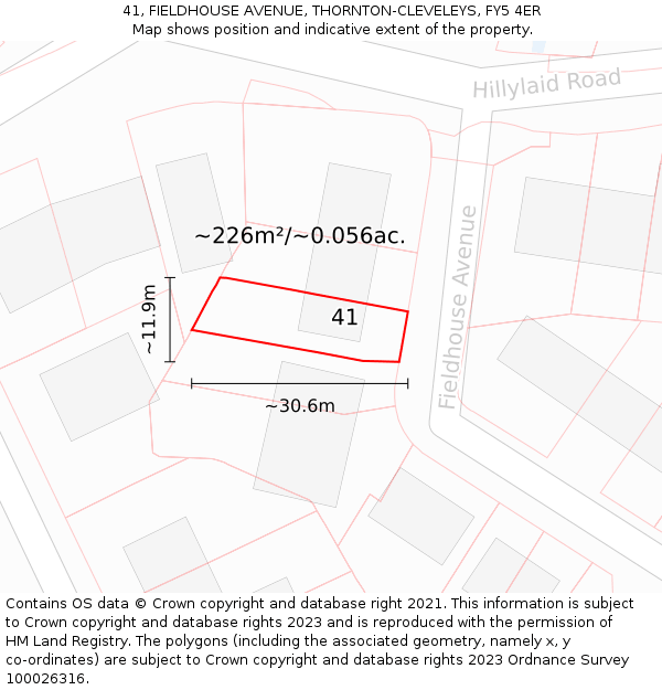 41, FIELDHOUSE AVENUE, THORNTON-CLEVELEYS, FY5 4ER: Plot and title map