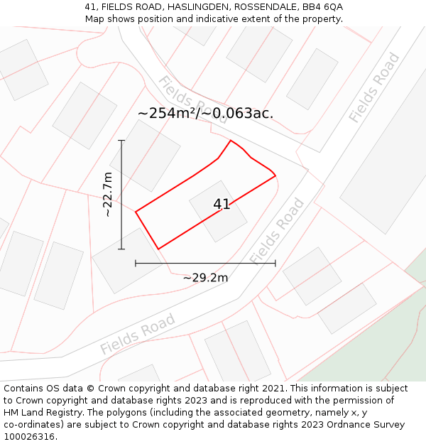41, FIELDS ROAD, HASLINGDEN, ROSSENDALE, BB4 6QA: Plot and title map