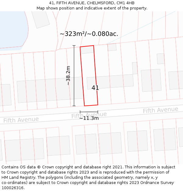 41, FIFTH AVENUE, CHELMSFORD, CM1 4HB: Plot and title map