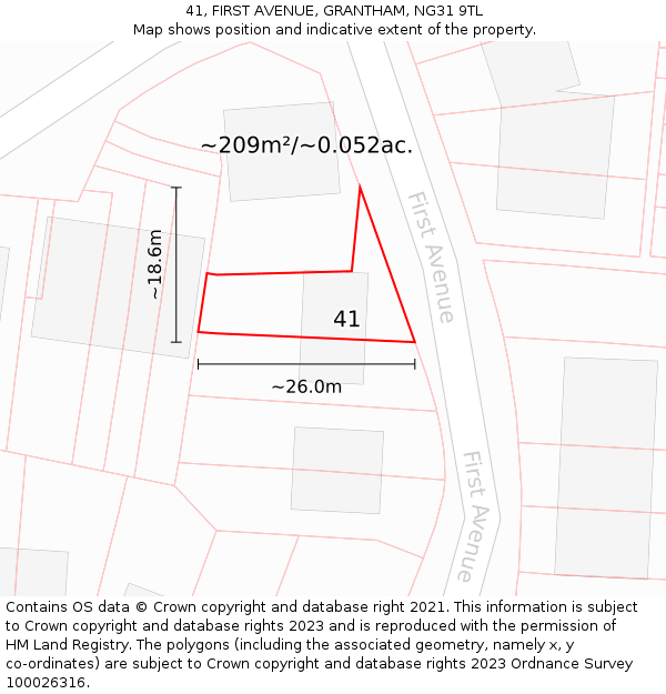 41, FIRST AVENUE, GRANTHAM, NG31 9TL: Plot and title map