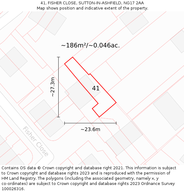 41, FISHER CLOSE, SUTTON-IN-ASHFIELD, NG17 2AA: Plot and title map