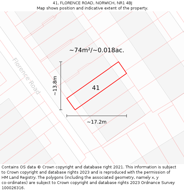 41, FLORENCE ROAD, NORWICH, NR1 4BJ: Plot and title map