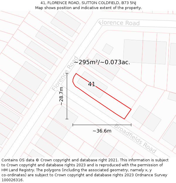 41, FLORENCE ROAD, SUTTON COLDFIELD, B73 5NJ: Plot and title map